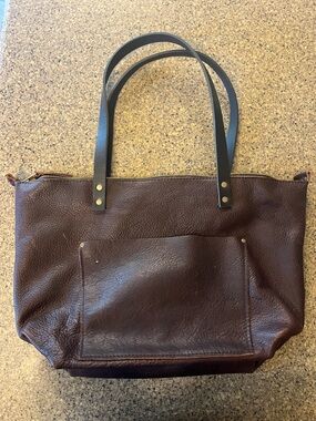 Everyday Brown Leather Tote with Black Handles